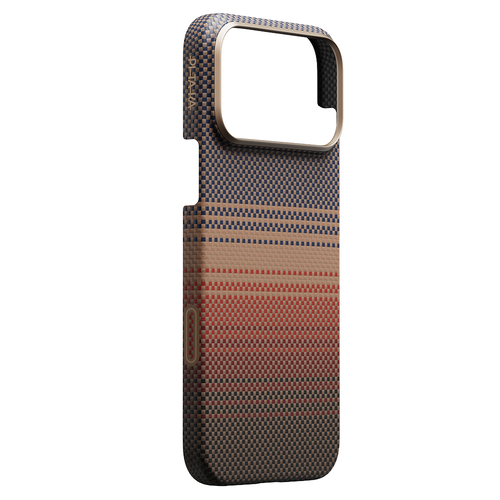 Apple iPhone 17 Pro Kılıf M-safe Şarj Özellikli Aramid Fiber Pitaka Tactile Woven Sunset-Moonrise Serisi Sunset Kapak - 1