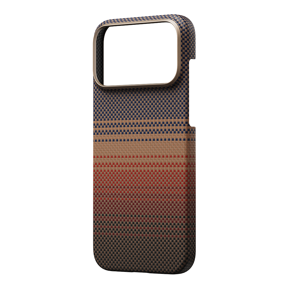 Apple iPhone 17 Pro Kılıf M-safe Şarj Özellikli Aramid Fiber Pitaka Tactile Woven Sunset-Moonrise Serisi Sunset Kapak - 3