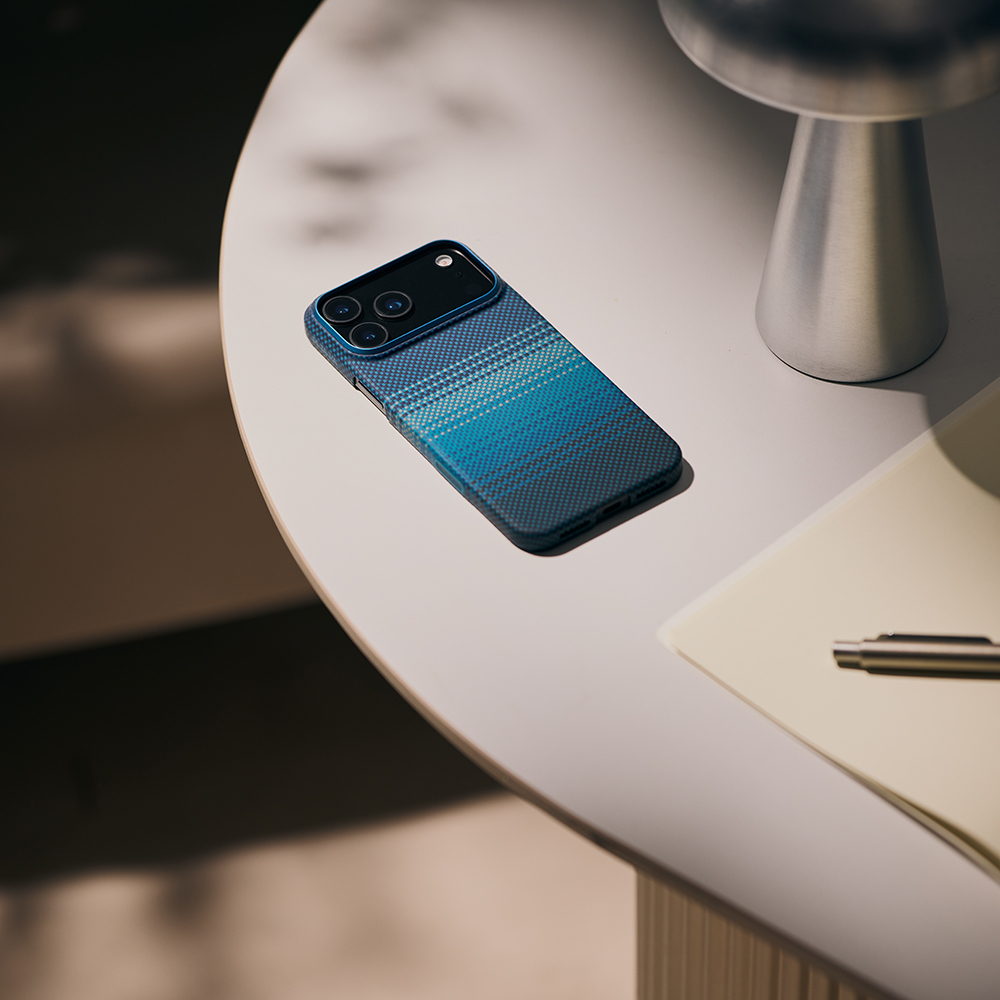 Apple iPhone 17 Pro Kılıf M-safe Şarj Özellikli Aramid Fiber Pitaka Tactile Woven Sunset-Moonrise Serisi Sunset Kapak - 20