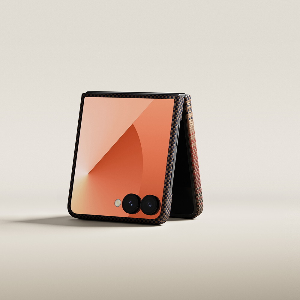 Samsung Galaxy Z Flip Uyumlu 7 Kılıf M-safe Şarj Özellikli Aramid Fiber Pitaka Tactile Woven Sunset-Moonrise Serisi Kapak - 4