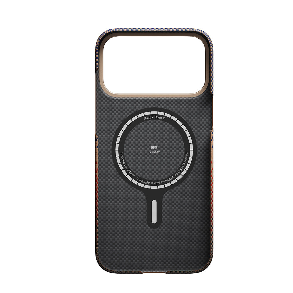 Apple iPhone 17 Pro Max Kılıf M-safe Şarj Özellikli Aramid Fiber Pitaka Tactile Woven Sunset-Moonrise Serisi Sunset Kapak - 12