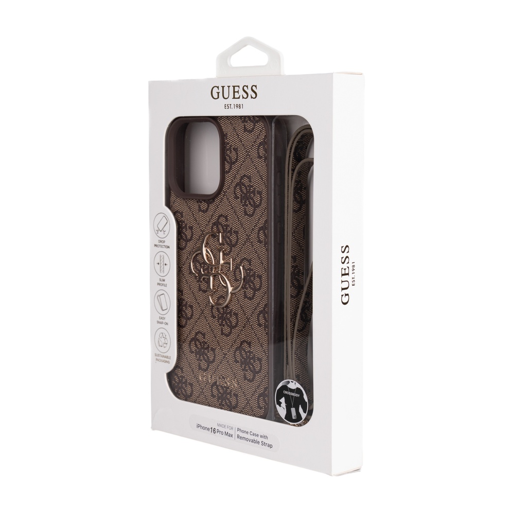 Apple iPhone 16 Pro Max Uyumlu Kılıf Guess Orjinal Lisanslı PU Deri 4G Büyük Metal Logolu Çapraz Vücut Askılı Kapak - 18