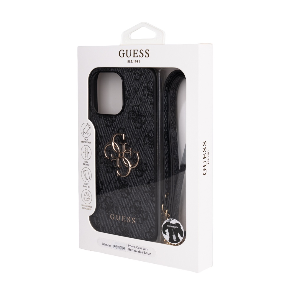 Apple iPhone 15 Pro Max Uyumlu Kılıf Guess Orjinal Lisanslı PU Deri 4G Büyük Metal Logolu Çapraz Vücut Askılı Kapak - 10