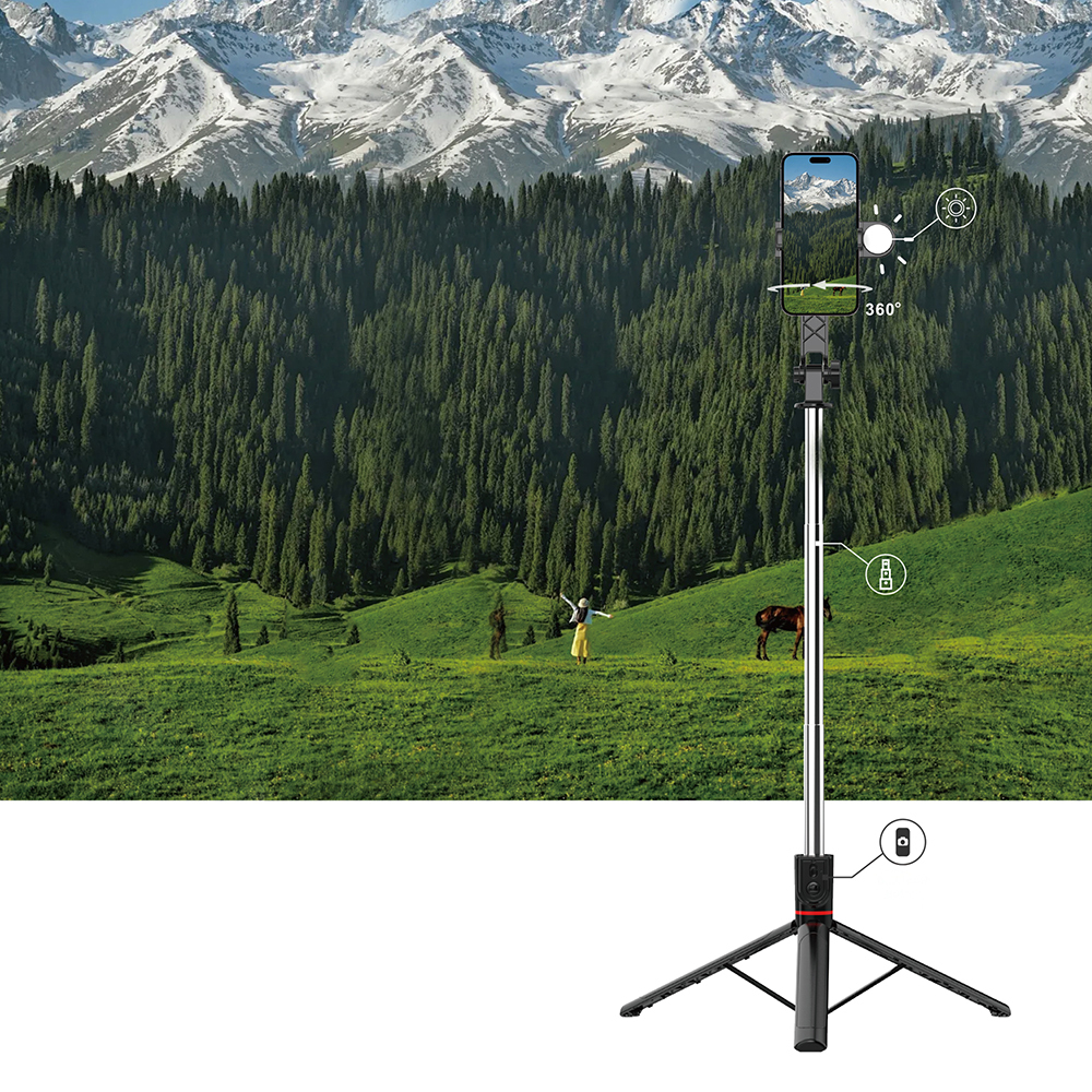 Wiwu Wi-SE015 Canlı Yayın Dolgu Işıklı Teleskopik Tripod ve Selfie Çubuğu - 5