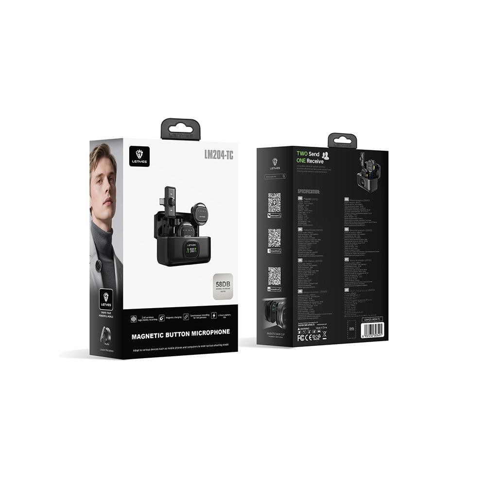 Lenyes LM204-TC Type-C Şarj Portlu Akıllı Gürültü Engelleyicili Type-C Bağlantılı Kablosuz Yaka Mikrofonu - 1