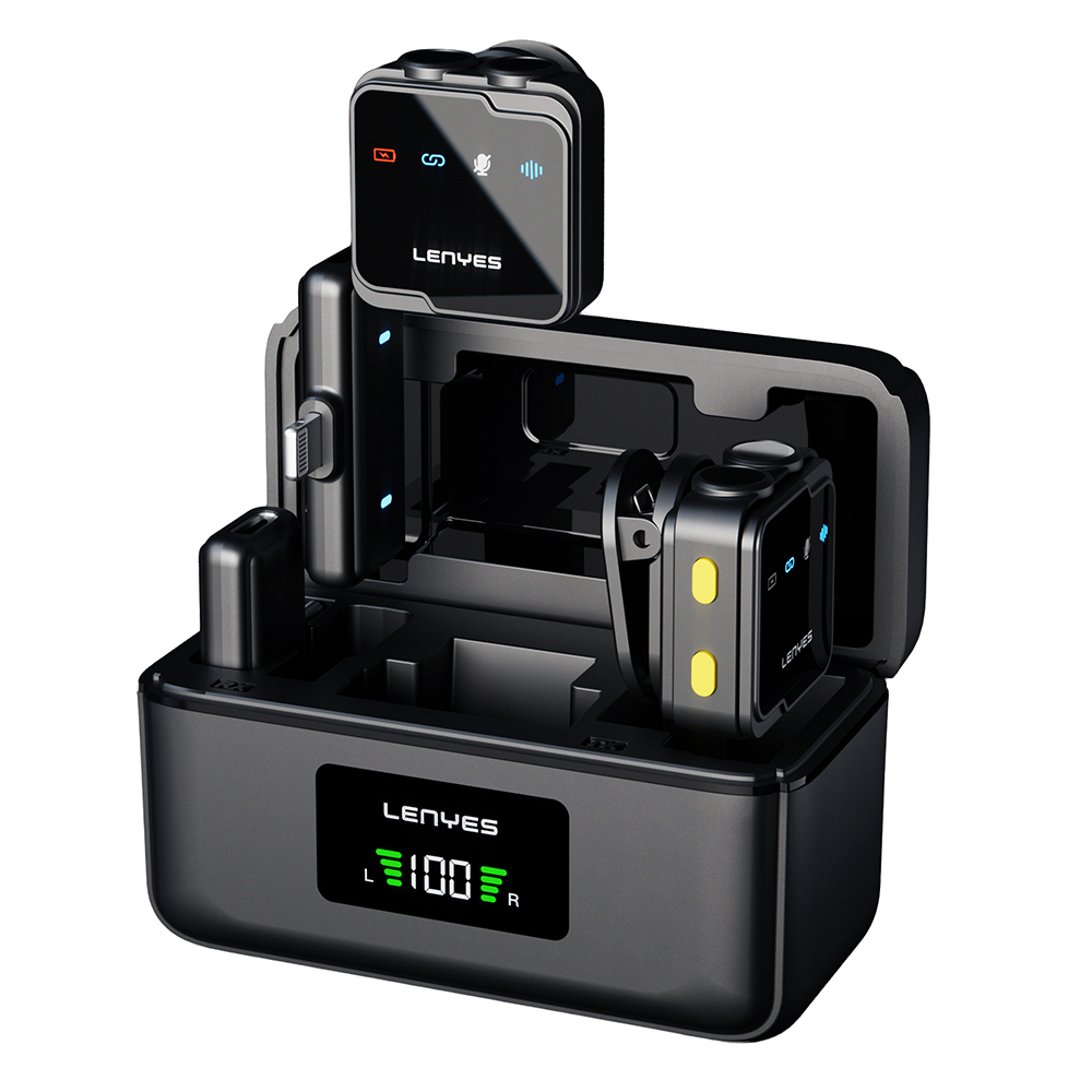 Lenyes LM205 2in1 Type-C Şarj Portlu Yapay Zeka Gürültü Engelleyicili Type-C ve Lightning Bağlantılı Kablosuz Yaka Mikrofonu - 1