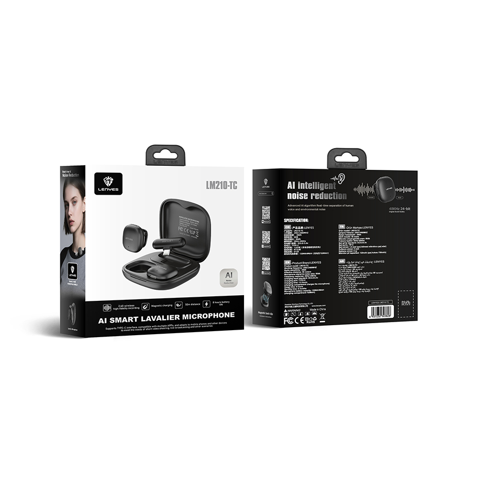 Lenyes LM210 Type-C Portlu Yapay Zeka Gürültü Önleyici Özellikli Kablosuz Yaka Mikrofonu - 5