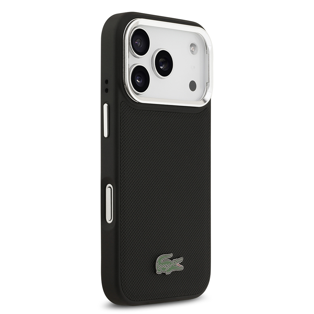 Apple iPhone 17 Pro Kılıf Lacoste Orjinal Lisanslı M-safe Şarj Özellikli PU Pike Desenli Standlı Metal Logolu Kapak - 3