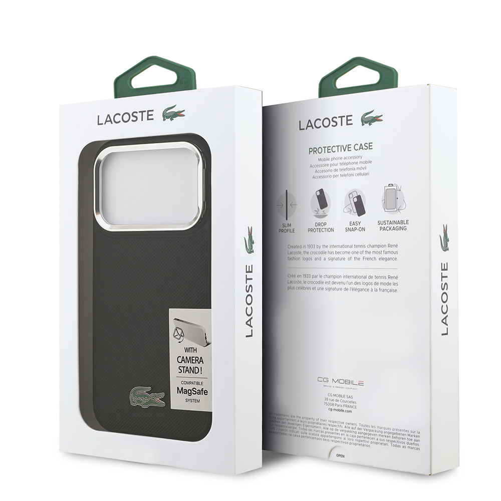 Apple iPhone 17 Pro Kılıf Lacoste Orjinal Lisanslı M-safe Şarj Özellikli PU Pike Desenli Standlı Metal Logolu Kapak - 7