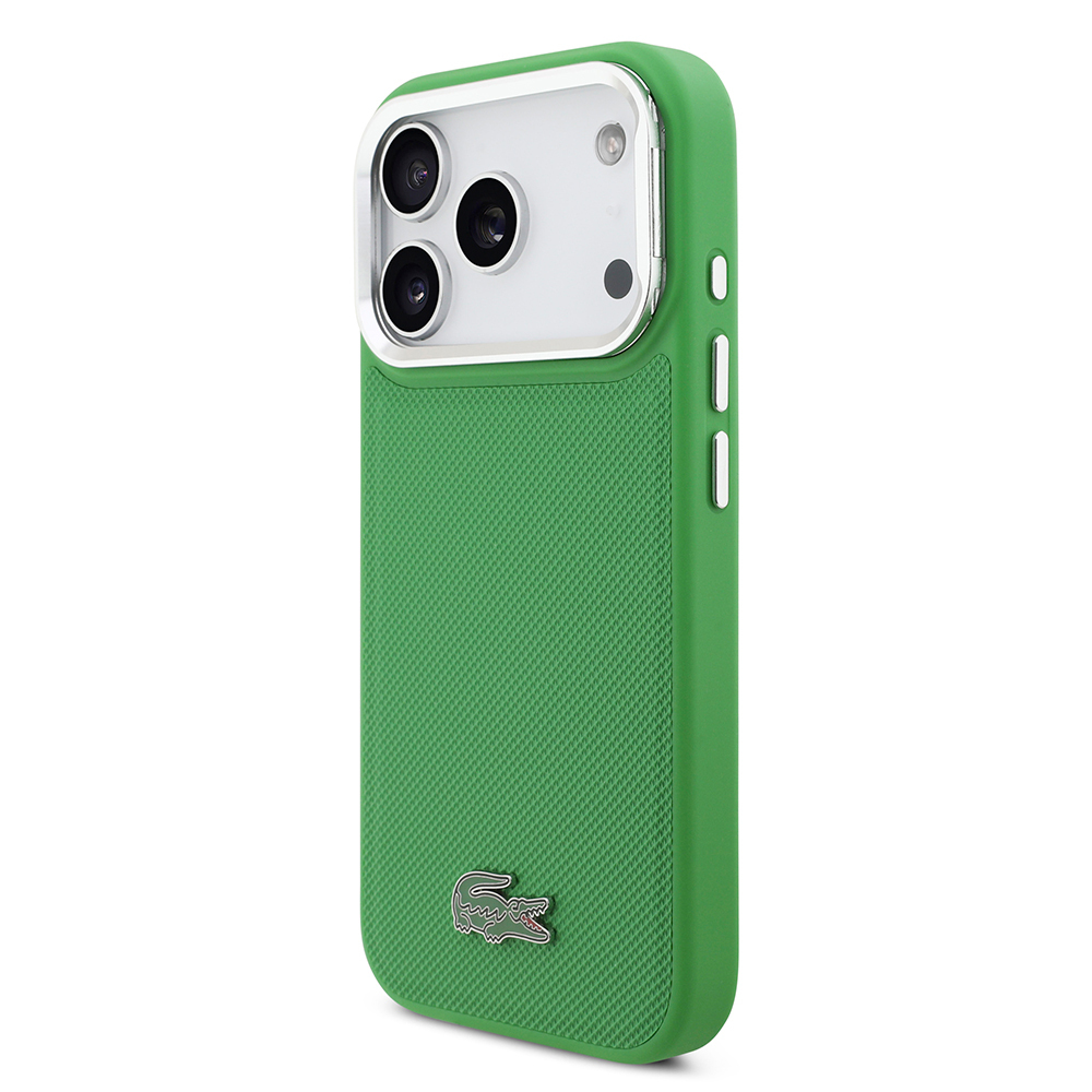 Apple iPhone 17 Pro Uyumlu Kılıf Lacoste Orjinal Lisanslı M-safe Şarj Özellikli PU Pike Desenli Standlı Metal Logolu Kapak - 8