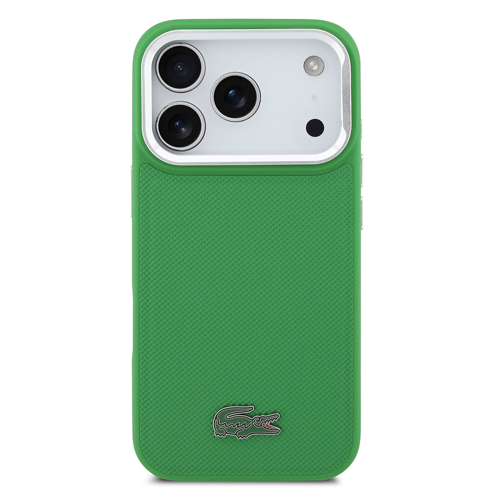 Apple iPhone 17 Pro Uyumlu Kılıf Lacoste Orjinal Lisanslı M-safe Şarj Özellikli PU Pike Desenli Standlı Metal Logolu Kapak - 9