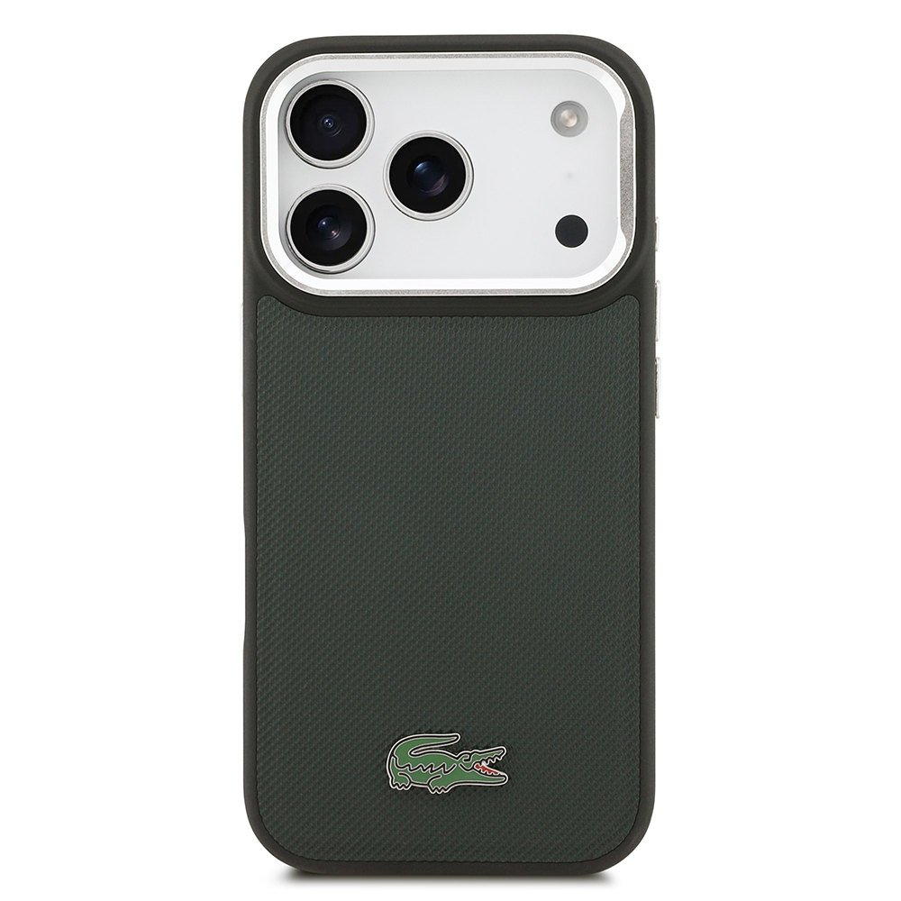 Apple iPhone 17 Pro Uyumlu Kılıf Lacoste Orjinal Lisanslı M-safe Şarj Özellikli PU Pike Desenli Standlı Metal Logolu Kapak - 16