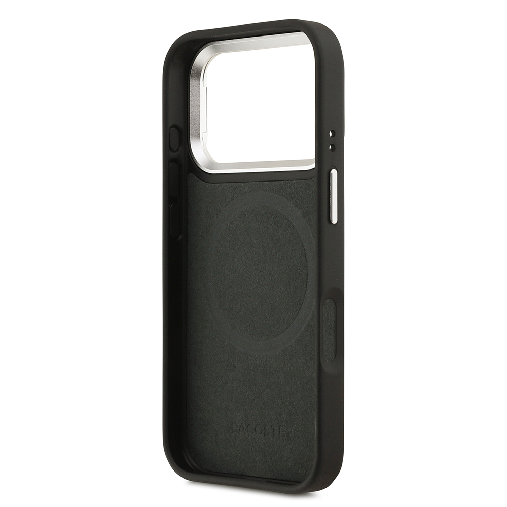 Apple iPhone 17 Pro Uyumlu Kılıf Lacoste Orjinal Lisanslı M-safe Şarj Özellikli PU Pike Desenli Standlı Metal Logolu Kapak - 20