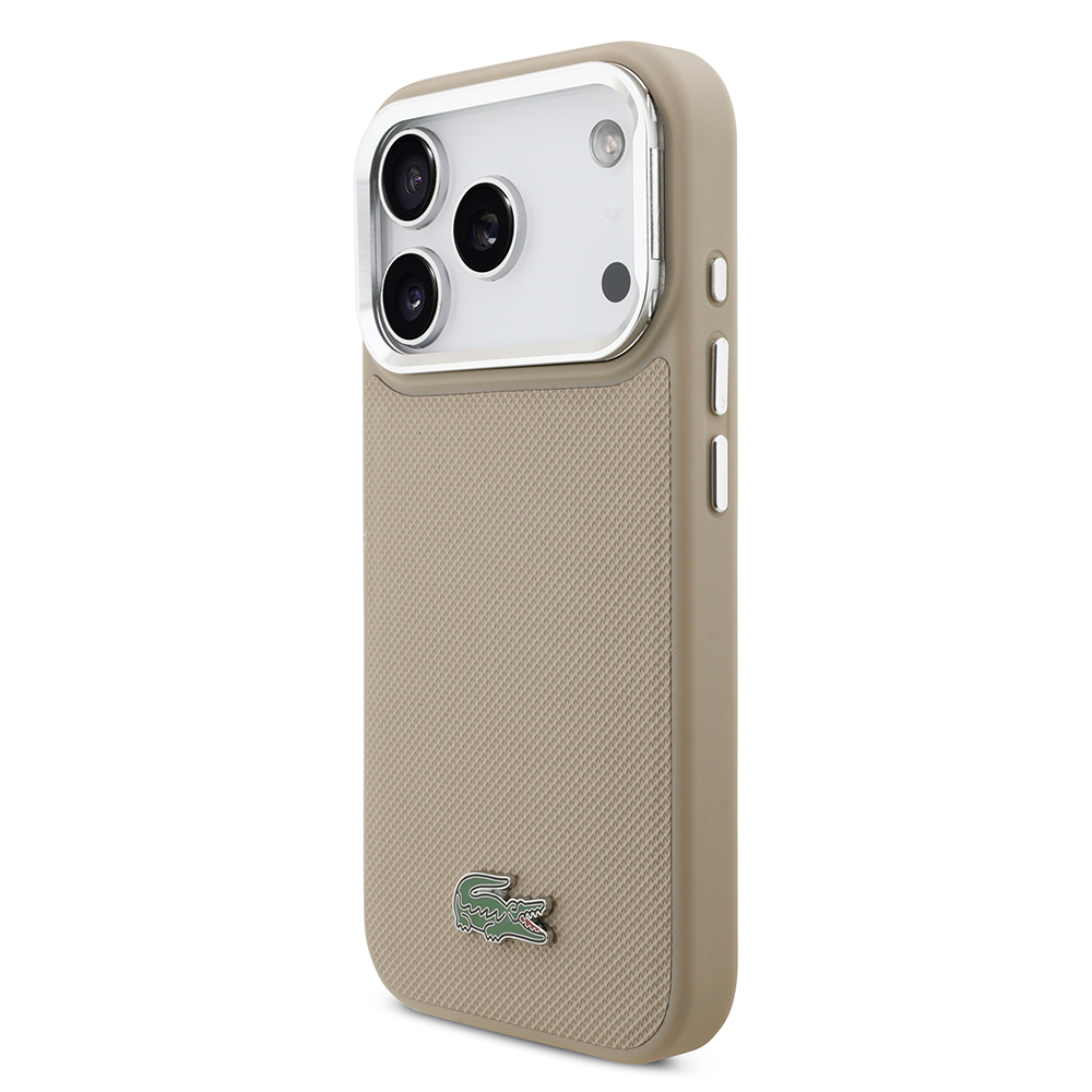 Apple iPhone 17 Pro Uyumlu Kılıf Lacoste Orjinal Lisanslı M-safe Şarj Özellikli PU Pike Desenli Standlı Metal Logolu Kapak - 22