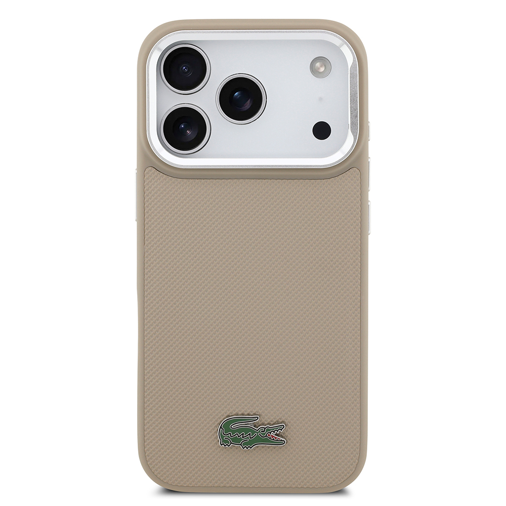 Apple iPhone 17 Pro Uyumlu Kılıf Lacoste Orjinal Lisanslı M-safe Şarj Özellikli PU Pike Desenli Standlı Metal Logolu Kapak - 23