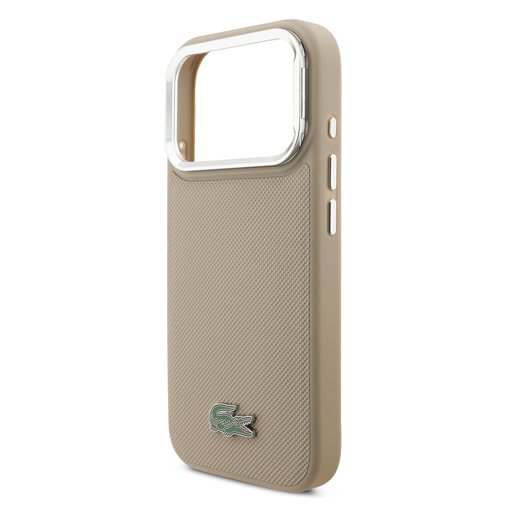 Apple iPhone 17 Pro Uyumlu Kılıf Lacoste Orjinal Lisanslı M-safe Şarj Özellikli PU Pike Desenli Standlı Metal Logolu Kapak - 26