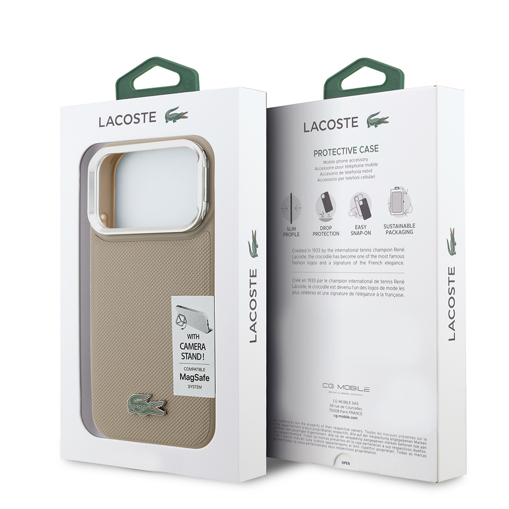 Apple iPhone 17 Pro Uyumlu Kılıf Lacoste Orjinal Lisanslı M-safe Şarj Özellikli PU Pike Desenli Standlı Metal Logolu Kapak - 28