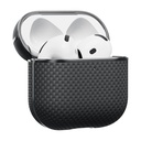 Apple Airpods 4 Uyumlu Kılıf 1500D Aramid Fiber Pitaka Ultra-Slim Classic Serisi Black-Grey Twill Kapak - 3