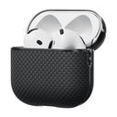 Apple Airpods 4 Uyumlu Kılıf 1500D Aramid Fiber Pitaka Ultra-Slim Classic Serisi Black-Grey Twill Kapak - 5