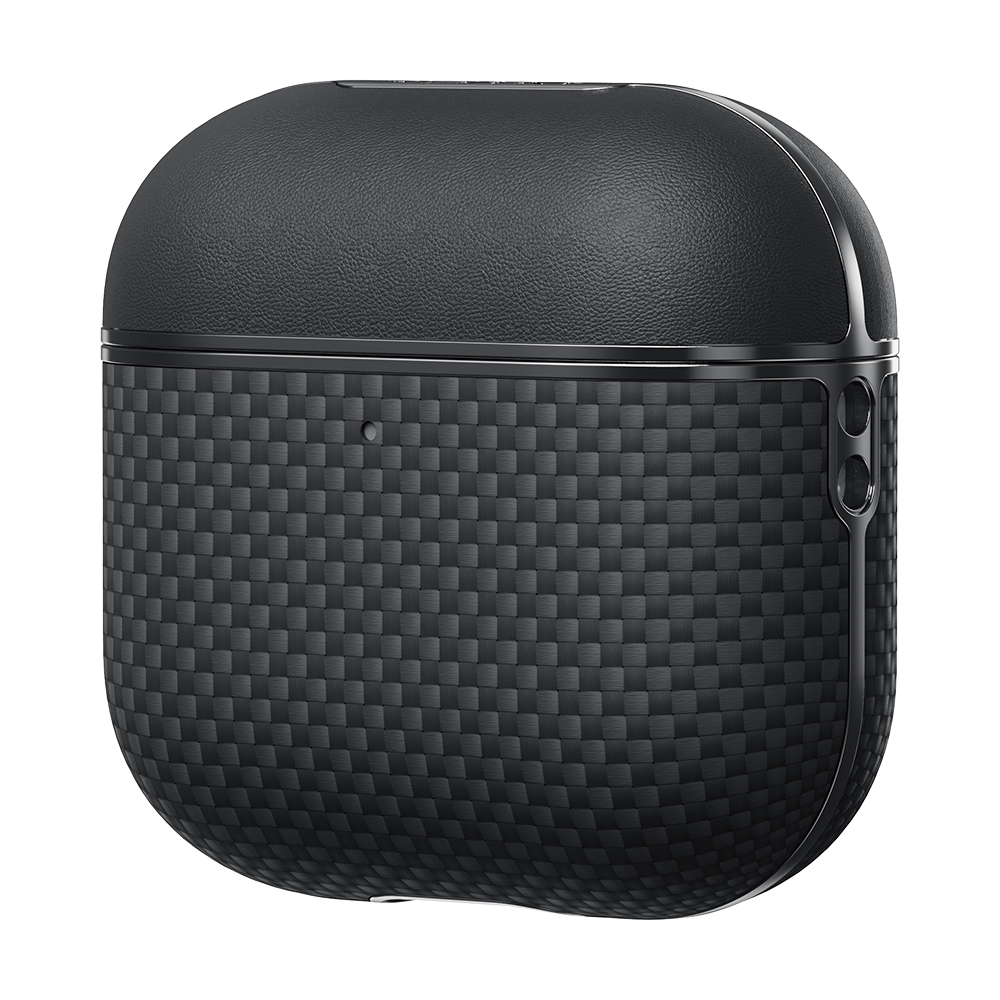 Apple Airpods 4 Uyumlu Kılıf 1500D Aramid Fiber Pitaka Ultra-Slim Classic Serisi Black-Grey Twill Kapak - 6