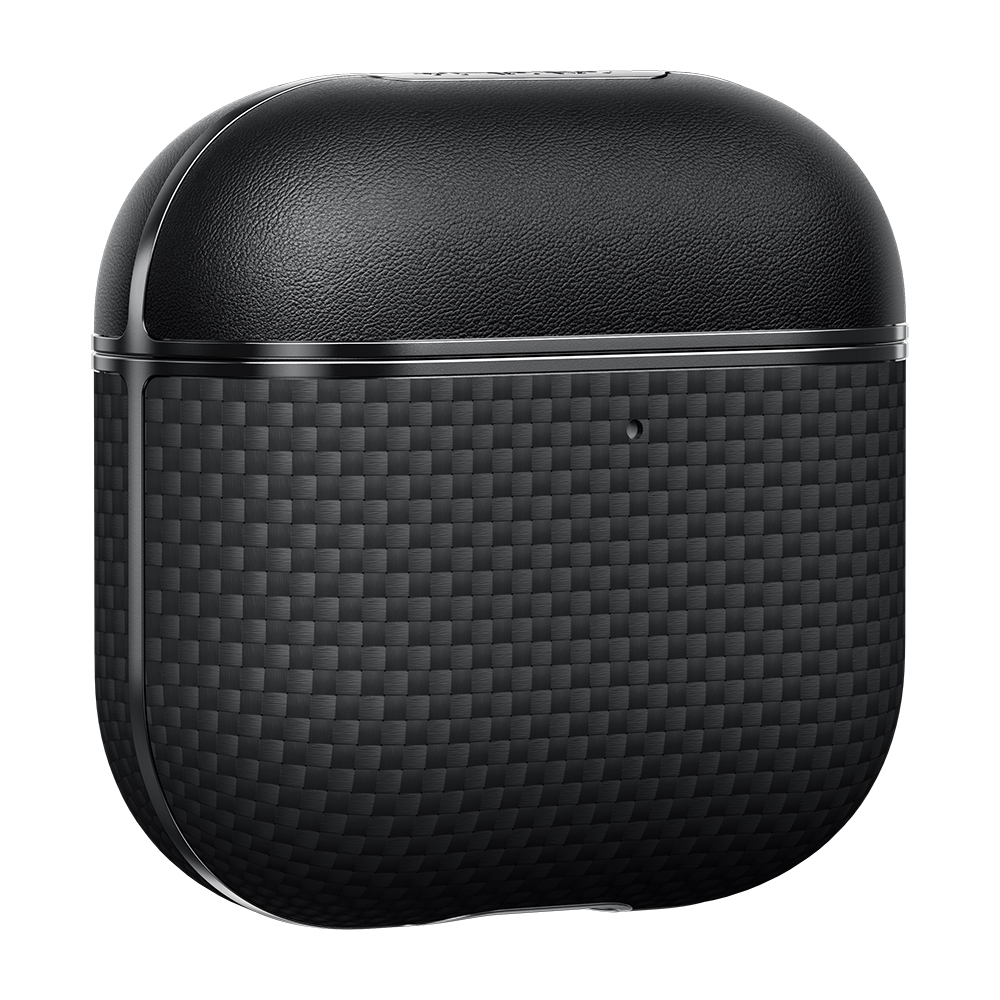 Apple Airpods 4 Uyumlu Kılıf 1500D Aramid Fiber Pitaka Ultra-Slim Classic Serisi Black-Grey Twill Kapak - 7