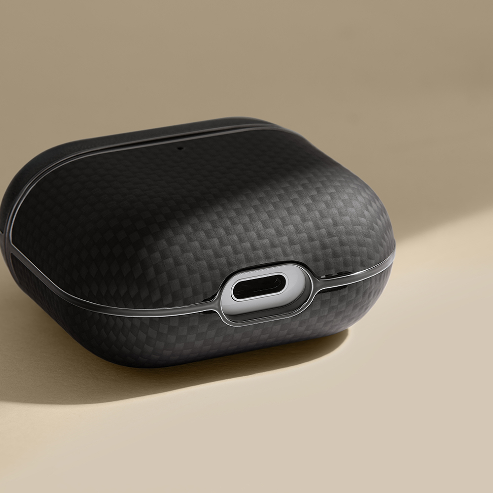 Apple Airpods 4 Uyumlu Kılıf 1500D Aramid Fiber Pitaka Ultra-Slim Classic Serisi Black-Grey Twill Kapak - 9