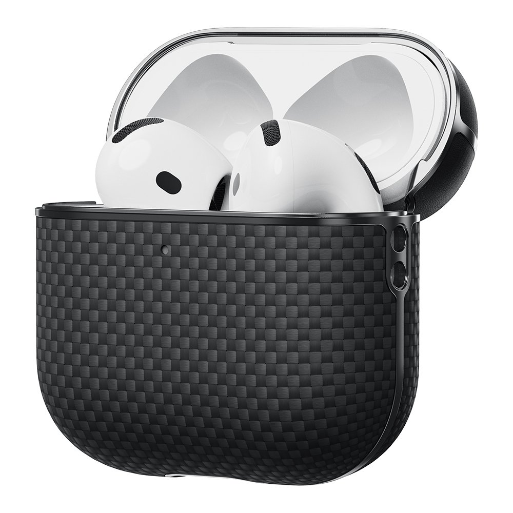 Apple Airpods Pro 2 Uyumlu Kılıf 1500D Aramid Fiber Pitaka Ultra-Slim Classic Serisi Black-Grey Twill Kapak - 1