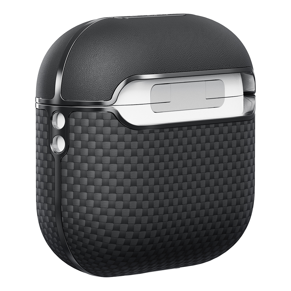 Apple Airpods Pro 2 Uyumlu Kılıf 1500D Aramid Fiber Pitaka Ultra-Slim Classic Serisi Black-Grey Twill Kapak - 3