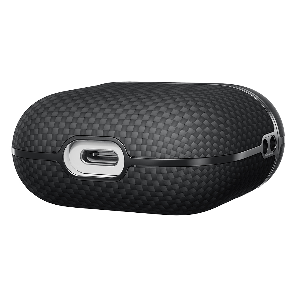 Apple Airpods Pro 2 Uyumlu Kılıf 1500D Aramid Fiber Pitaka Ultra-Slim Classic Serisi Black-Grey Twill Kapak - 4