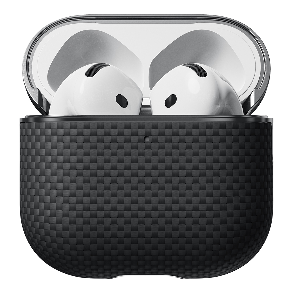 Apple Airpods Pro 2 Uyumlu Kılıf 1500D Aramid Fiber Pitaka Ultra-Slim Classic Serisi Black-Grey Twill Kapak - 5