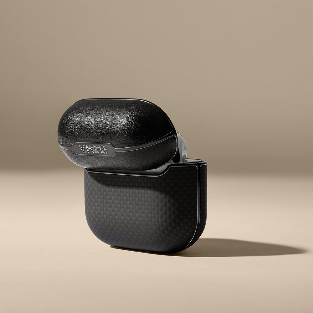 Apple Airpods Pro 2 Uyumlu Kılıf 1500D Aramid Fiber Pitaka Ultra-Slim Classic Serisi Black-Grey Twill Kapak - 12