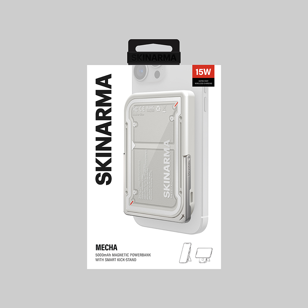 Skinarma Nexus Mecha Kablosuz ve PD Hızlı Şarj Özellikli Metal Standlı Taşınabilir Powerbank 20W 5000mAh - 10