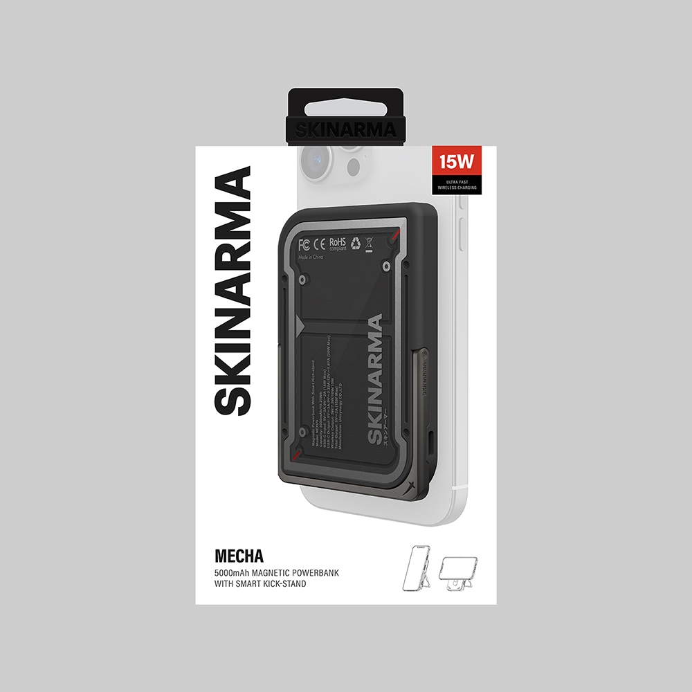 Skinarma Nexus Mecha Kablosuz ve PD Hızlı Şarj Özellikli Metal Standlı Taşınabilir Powerbank 20W 5000mAh - 11