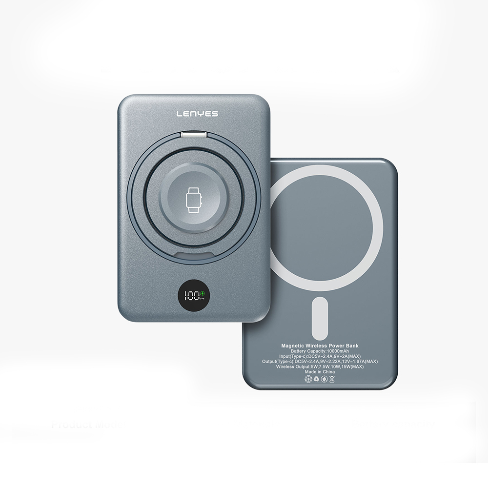 Lenyes PW1010D PD 20W Dijital LED Göstergeli Akıllı Saat Kablosuz Şarj Özellikli Standlı Wireless Powerbank 15W 10000mAh - 4