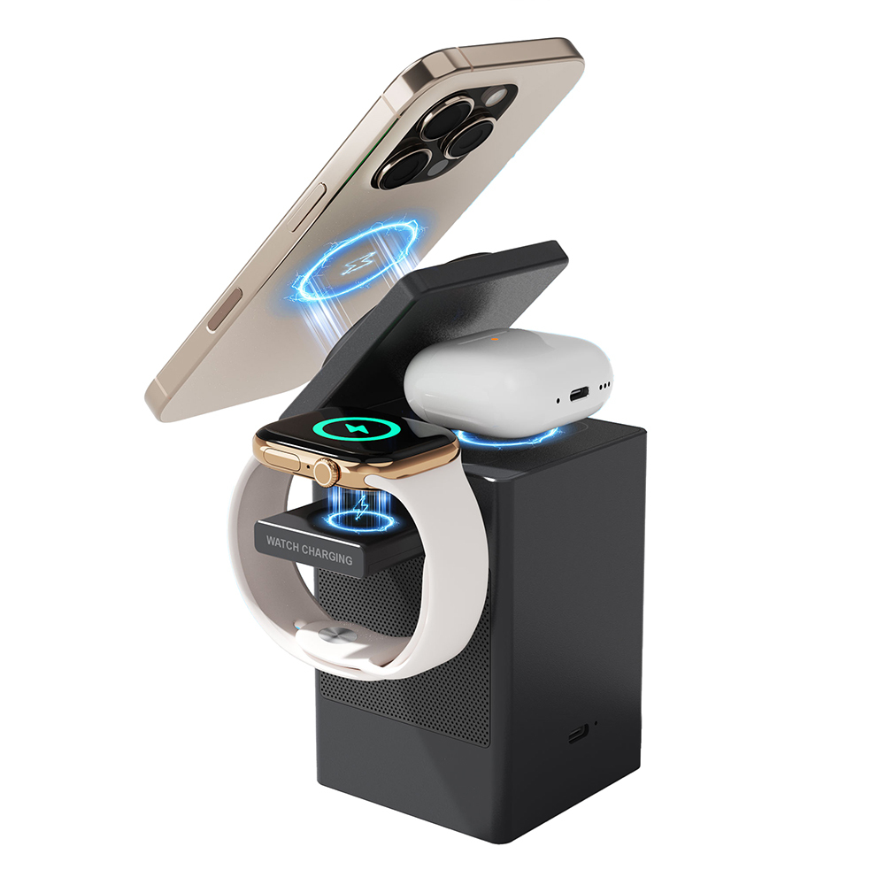 Lenyes PW320 Qi2 Şarj Teknolojili Alarmlı Bluuetooth Speaker Özellikli Telefon&Akıllı Saat&Kulaklık 15W 6in1 Kablosuz Şarj Standı - 2