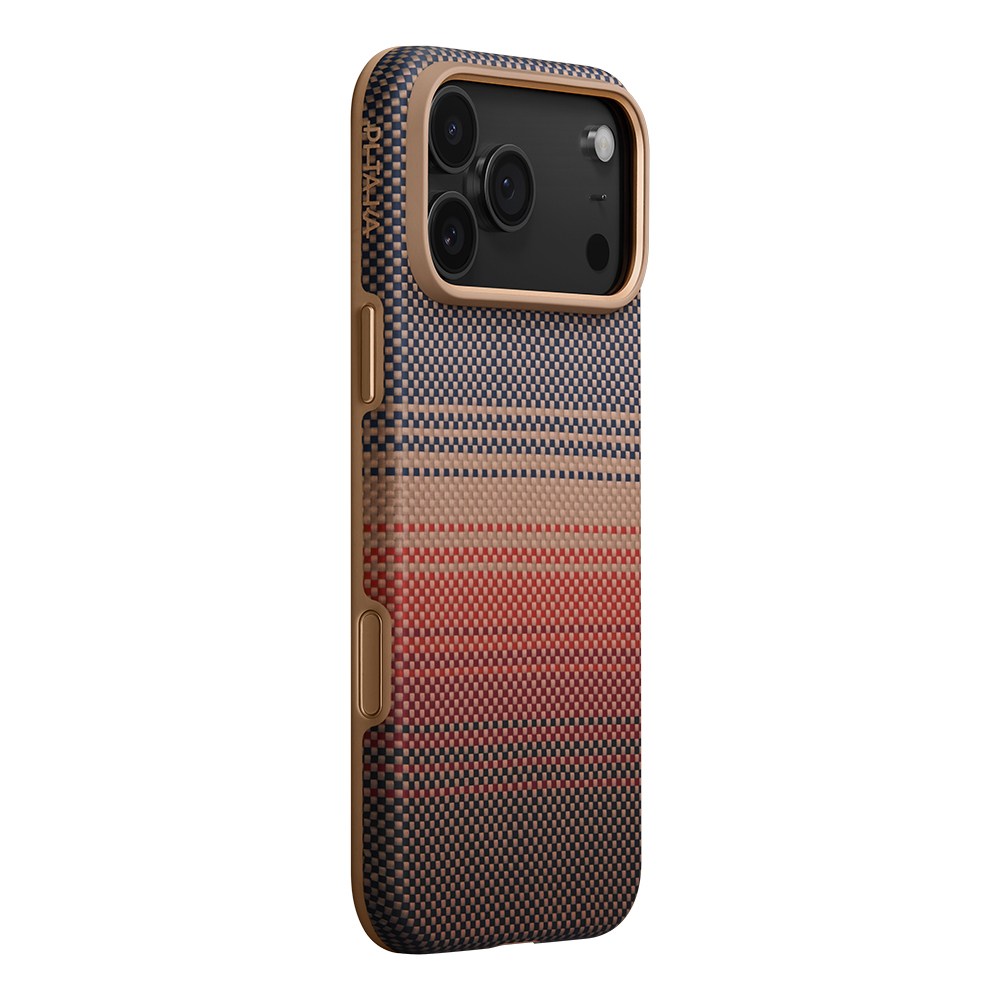 Apple iPhone 17 Pro Max Kılıf M-safe Şarj Özellikli Aramid Fiber Pitaka Military-Grade Sunset-Moonrise Serisi Sunset Kapak - 1