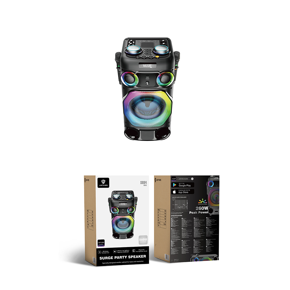 Lenyes S884 RGB Işıklı Çift Mikrofonlu Kablosuz TWS Bluetooth Speaker Hoparlör v5.3 - 2