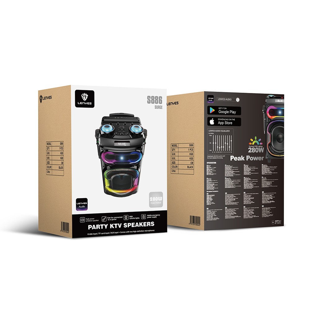 Lenyes S886 RGB Işıklı Çift Mikrofonlu Kablosuz TWS Bluetooth Speaker Hoparlör v5.3 - 1