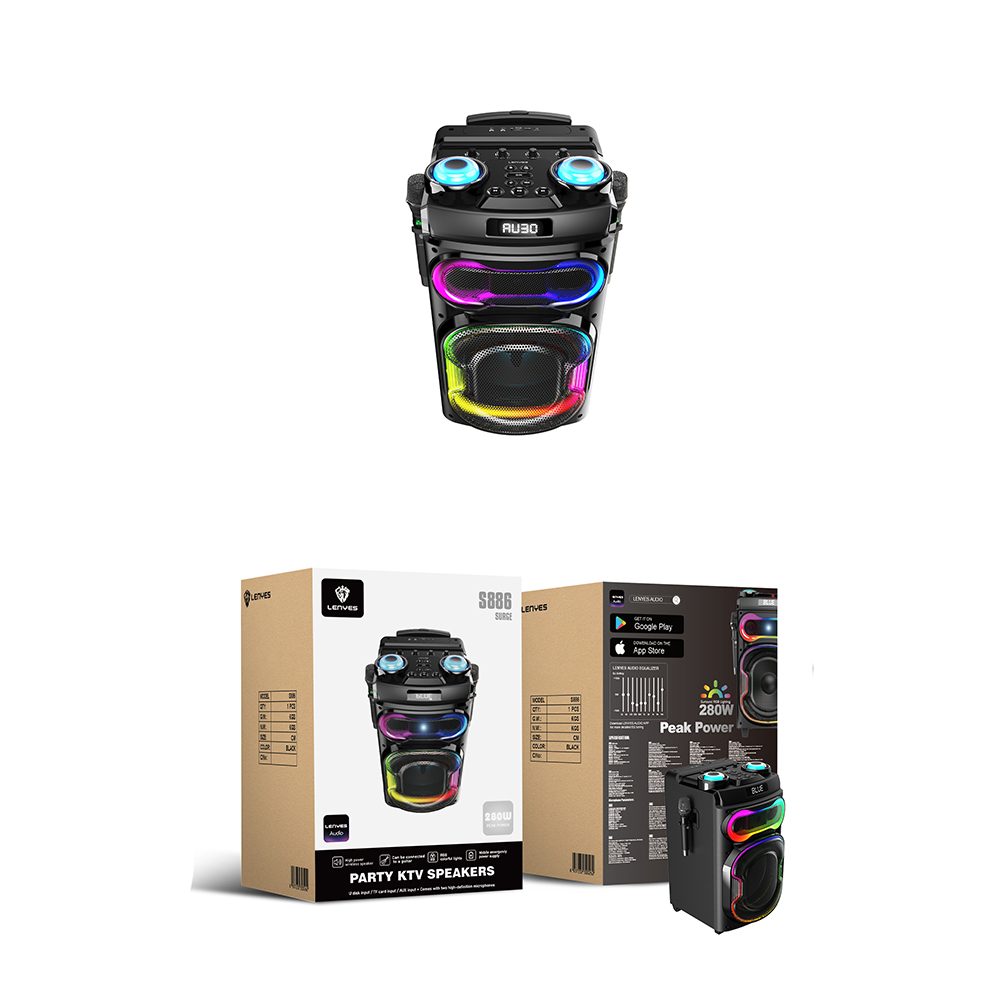 Lenyes S886 RGB Işıklı Çift Mikrofonlu Kablosuz TWS Bluetooth Speaker Hoparlör v5.3 - 2