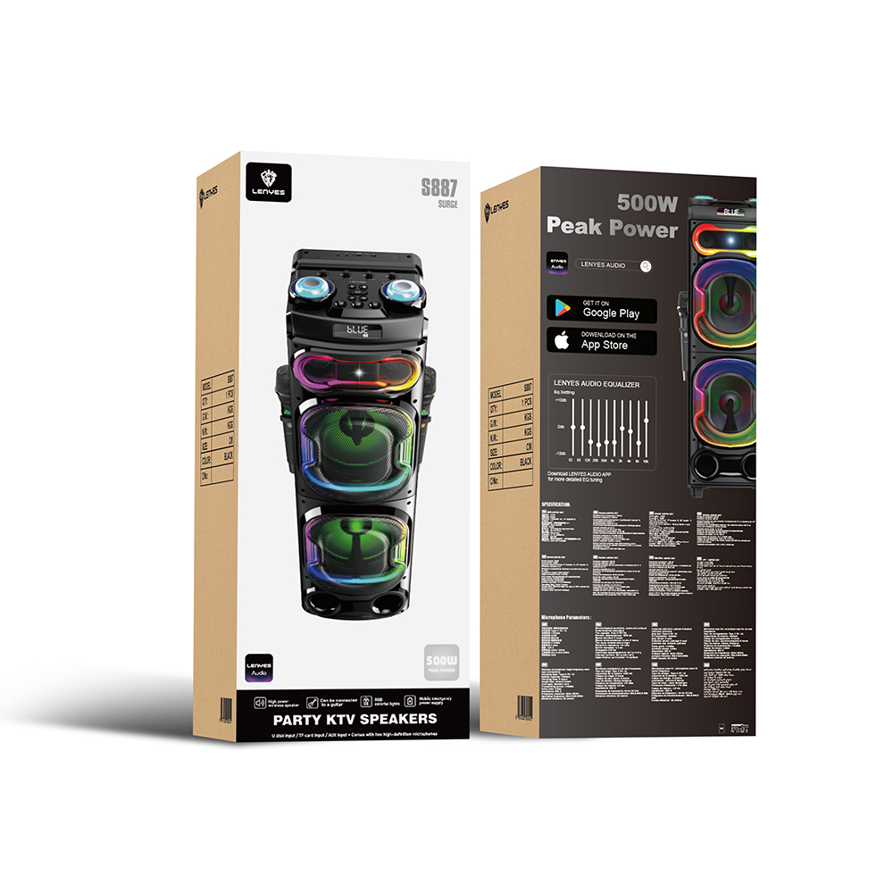 Lenyes S887 RGB Işıklı Çift Mikrofonlu Kablosuz TWS Bluetooth Speaker Hoparlör v5.3 - 1