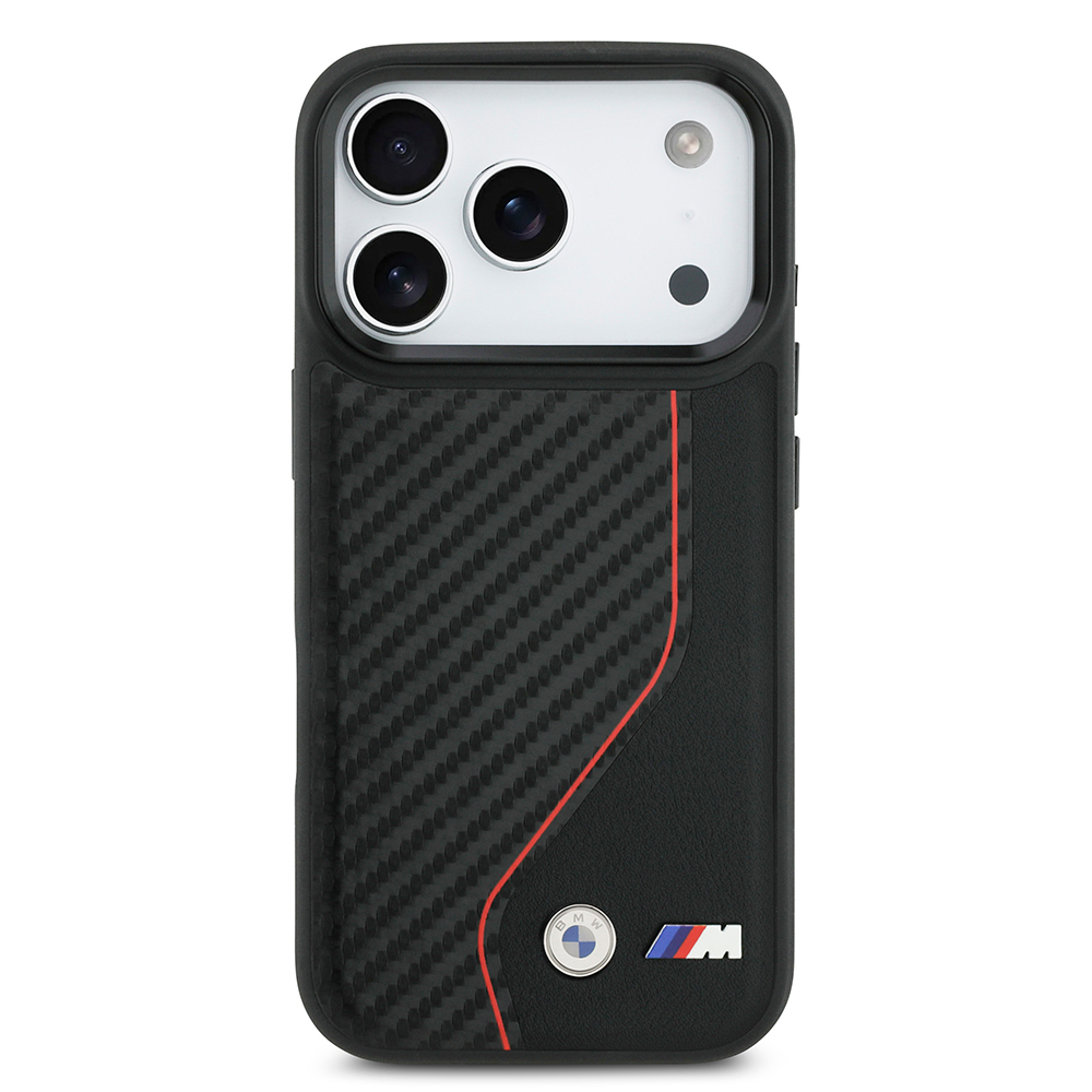 Apple iPhone 17 Pro Uyumlu Kılıf BMW Orjinal Lisanslı M-safe Şarj Özellikli Metal BMW ve M Logolu PU Karbon Tasarımlı Kapak - 1