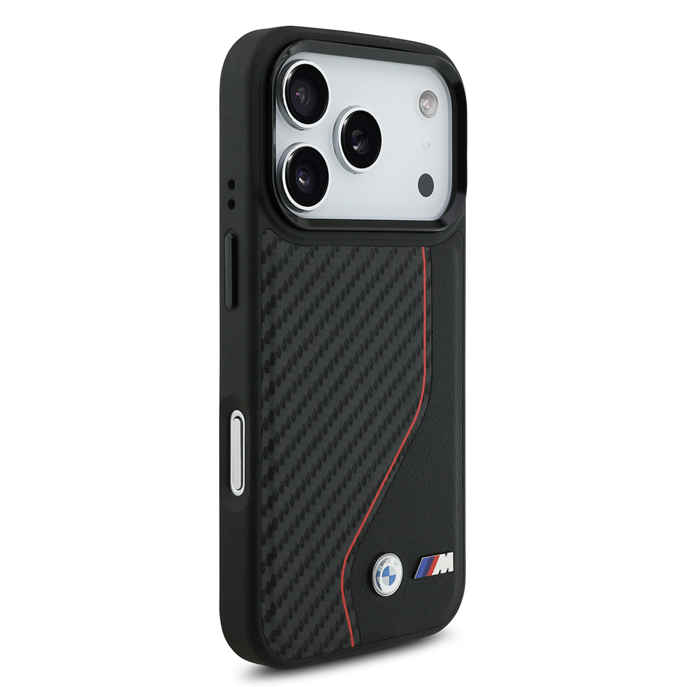 Apple iPhone 17 Pro Uyumlu Kılıf BMW Orjinal Lisanslı M-safe Şarj Özellikli Metal BMW ve M Logolu PU Karbon Tasarımlı Kapak - 2