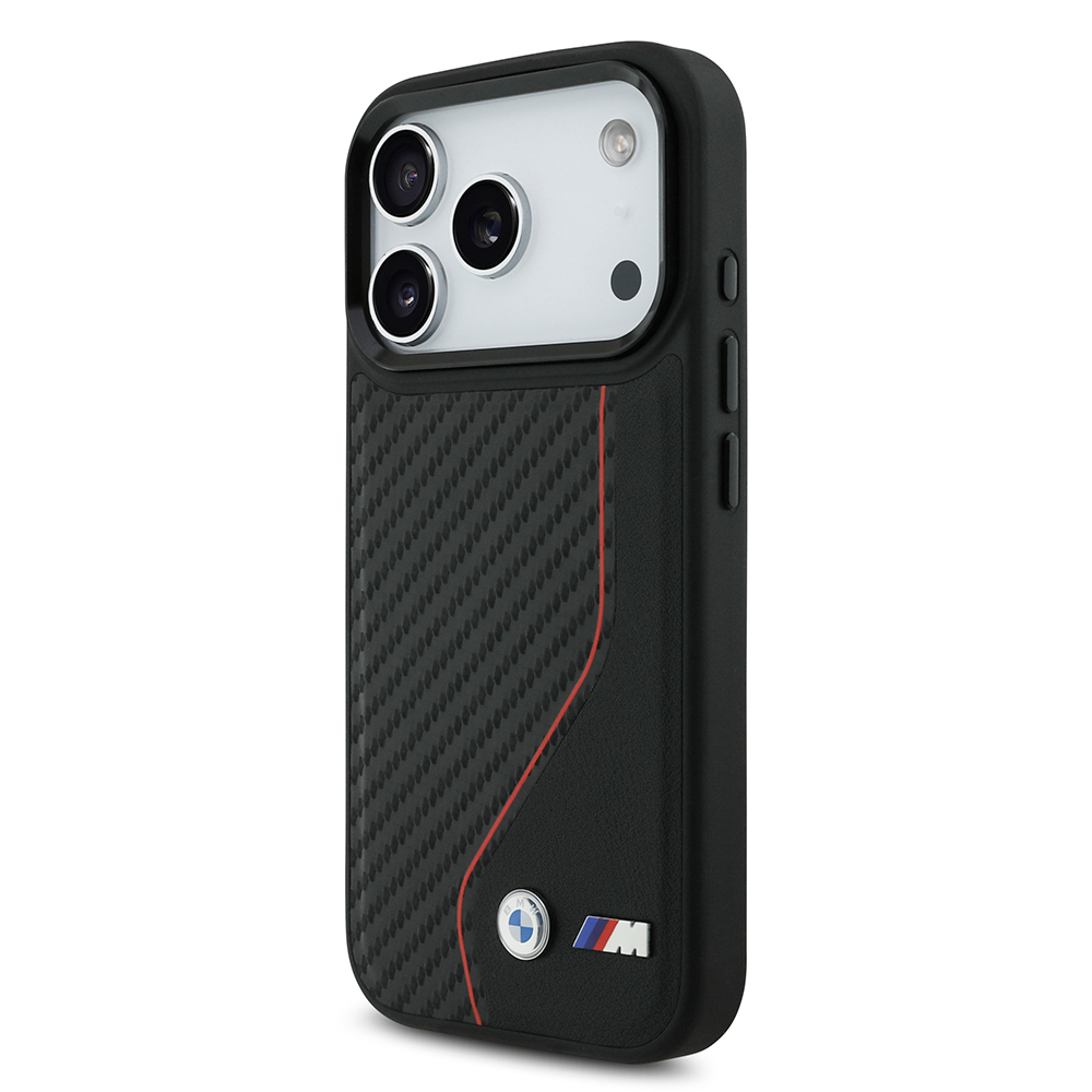 Apple iPhone 17 Pro Uyumlu Kılıf BMW Orjinal Lisanslı M-safe Şarj Özellikli Metal BMW ve M Logolu PU Karbon Tasarımlı Kapak - 6