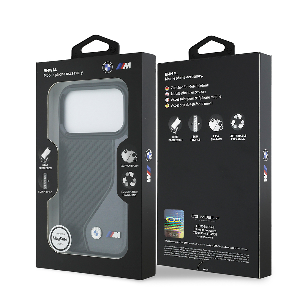 Apple iPhone 17 Pro Uyumlu Kılıf BMW Orjinal Lisanslı M-safe Şarj Özellikli Metal BMW ve M Logolu PU Karbon Tasarımlı Kapak - 14