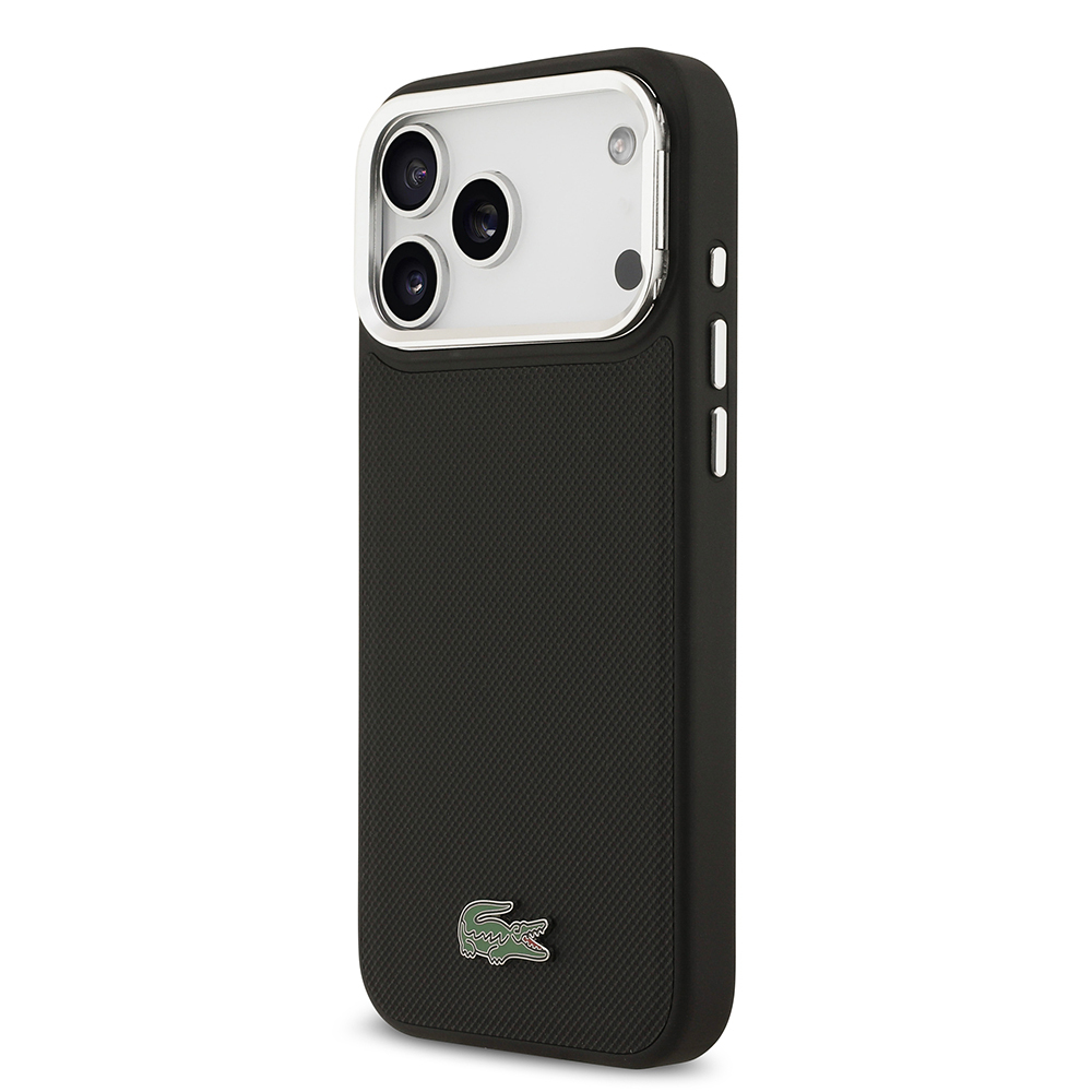 Apple iPhone 17 Pro Max Uyumlu Kılıf Lacoste Orjinal Lisanslı M-safe Şarj Özellikli PU Pike Desenli Standlı Metal Logolu Kapak - 1