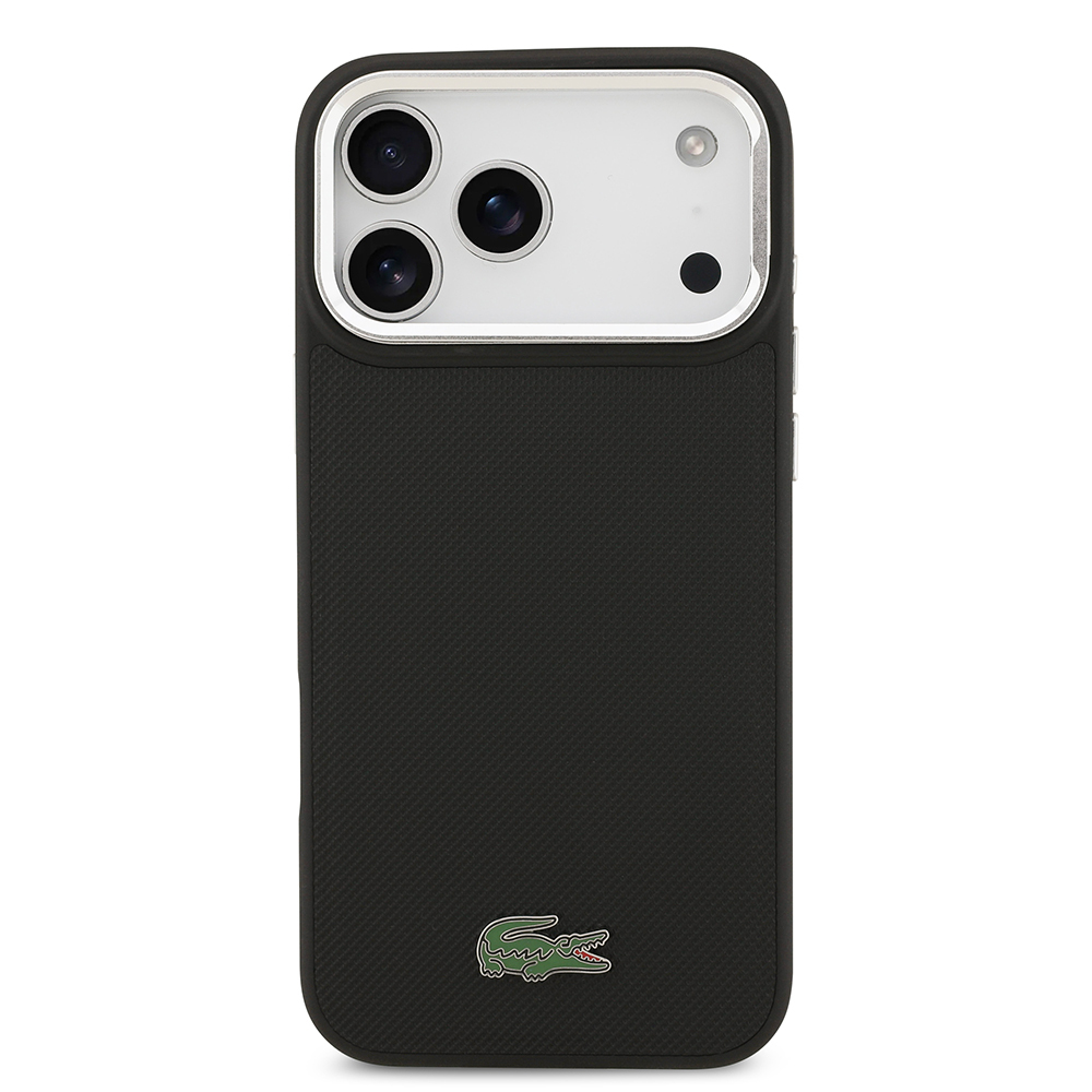 Apple iPhone 17 Pro Max Uyumlu Kılıf Lacoste Orjinal Lisanslı M-safe Şarj Özellikli PU Pike Desenli Standlı Metal Logolu Kapak - 2