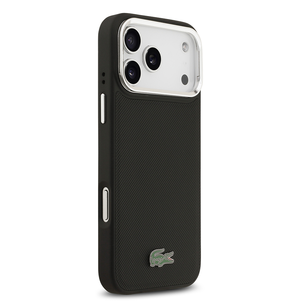 Apple iPhone 17 Pro Max Uyumlu Kılıf Lacoste Orjinal Lisanslı M-safe Şarj Özellikli PU Pike Desenli Standlı Metal Logolu Kapak - 3