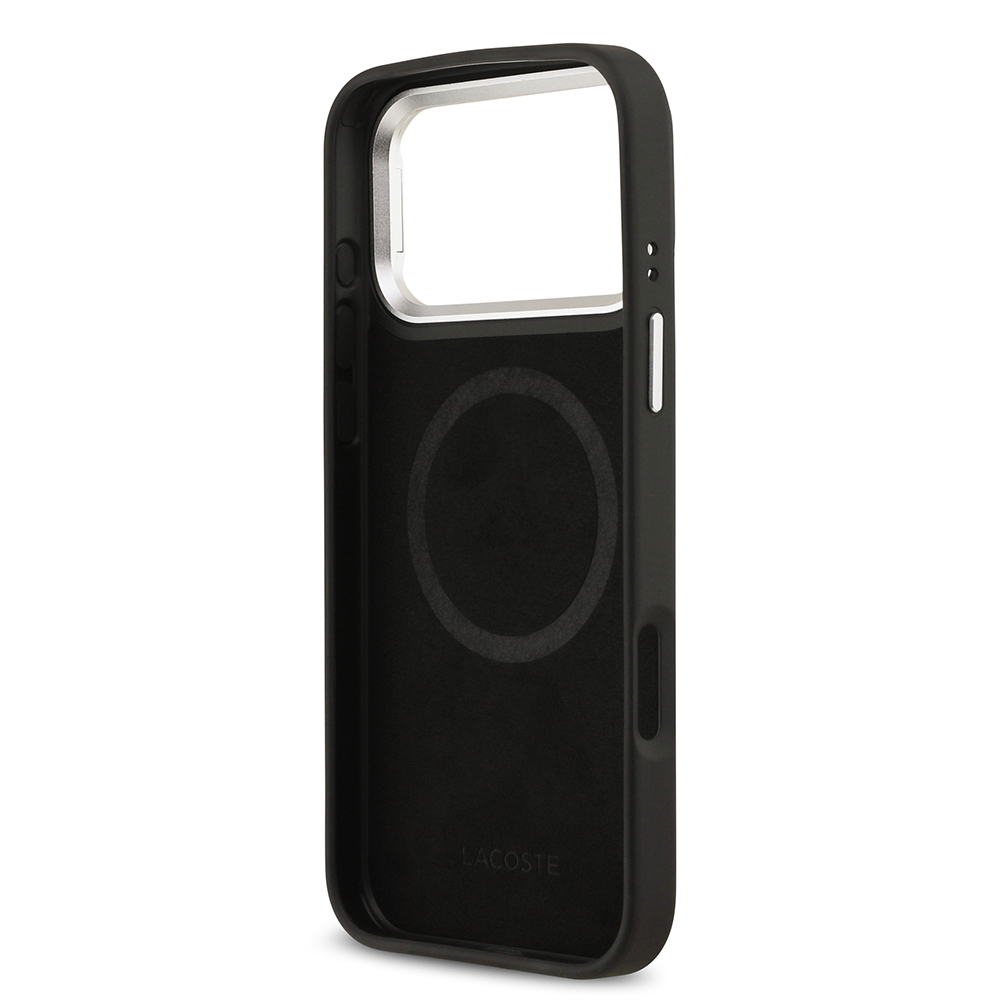Apple iPhone 17 Pro Max Uyumlu Kılıf Lacoste Orjinal Lisanslı M-safe Şarj Özellikli PU Pike Desenli Standlı Metal Logolu Kapak - 6