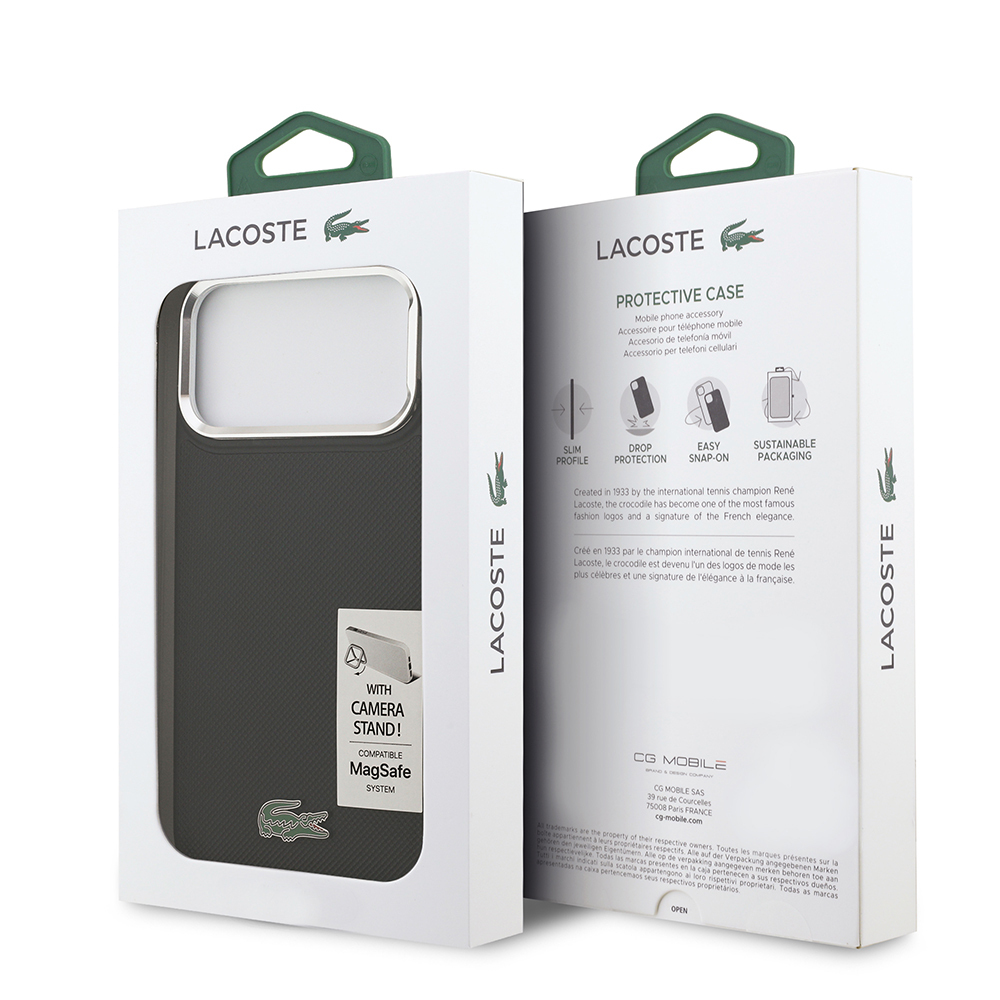 Apple iPhone 17 Pro Max Uyumlu Kılıf Lacoste Orjinal Lisanslı M-safe Şarj Özellikli PU Pike Desenli Standlı Metal Logolu Kapak - 7