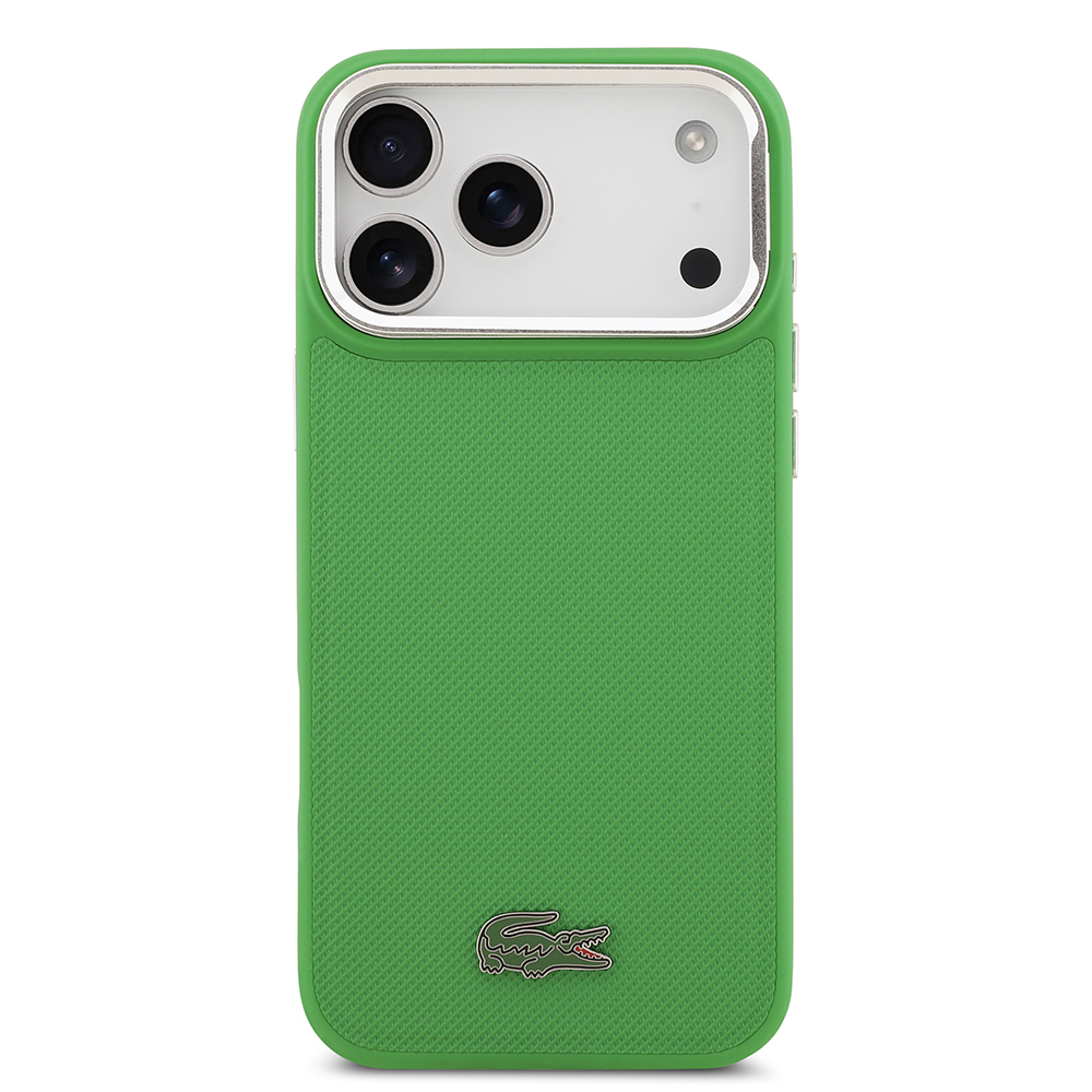 Apple iPhone 17 Pro Max Uyumlu Kılıf Lacoste Orjinal Lisanslı M-safe Şarj Özellikli PU Pike Desenli Standlı Metal Logolu Kapak - 9